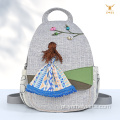 Mochila multifuncional artística de algodão e linho com design de prado